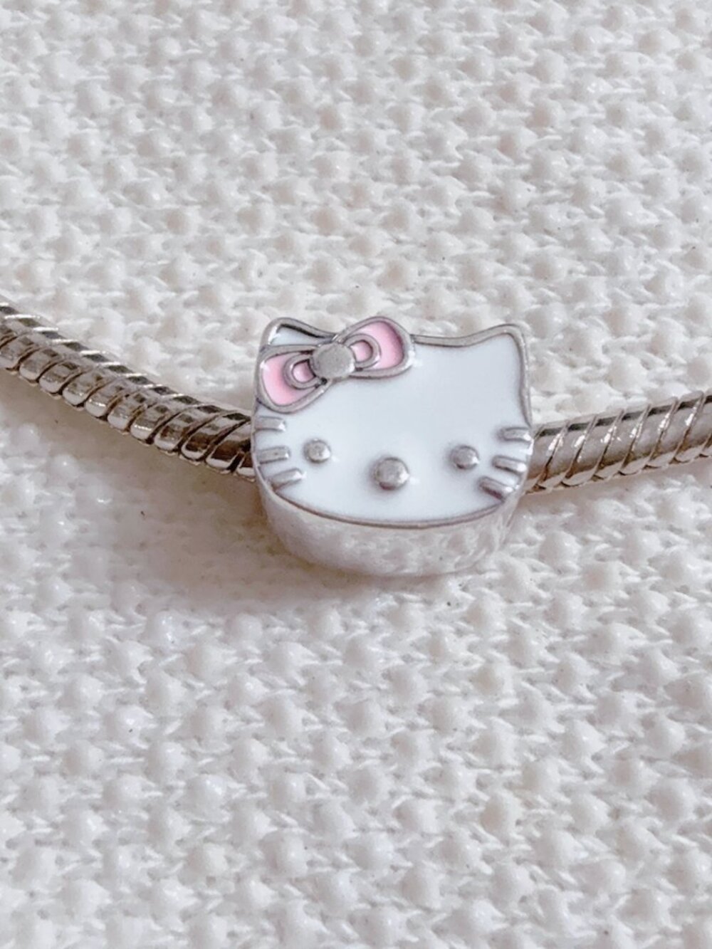 Hello Kitty Face With Pink Pow Silver Charm Fit Pandora Bracelet Charm